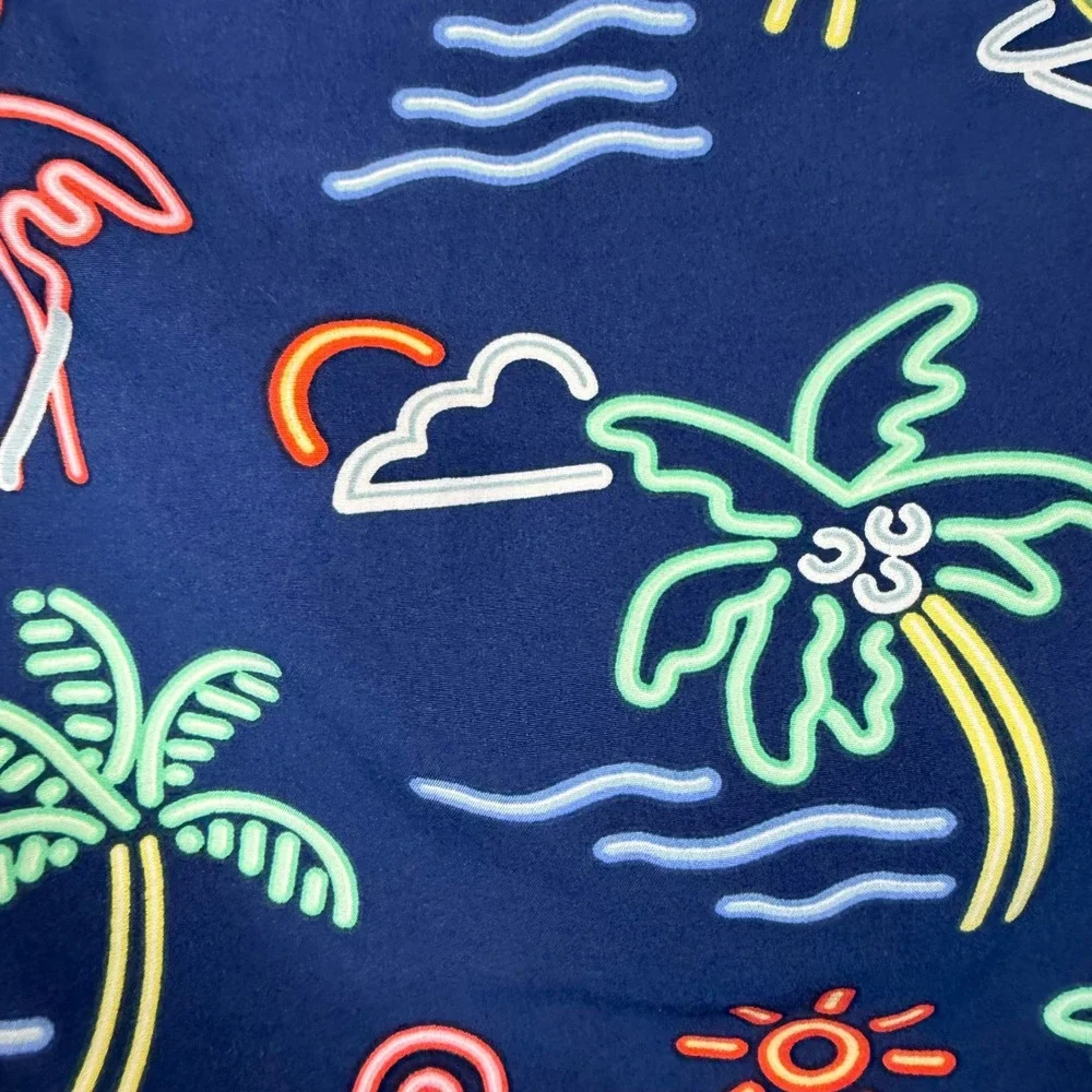 Chubbies Mens Neon Flamingo Palm Tree Cocktail Swim Trunks Navy Blue Small 5.5